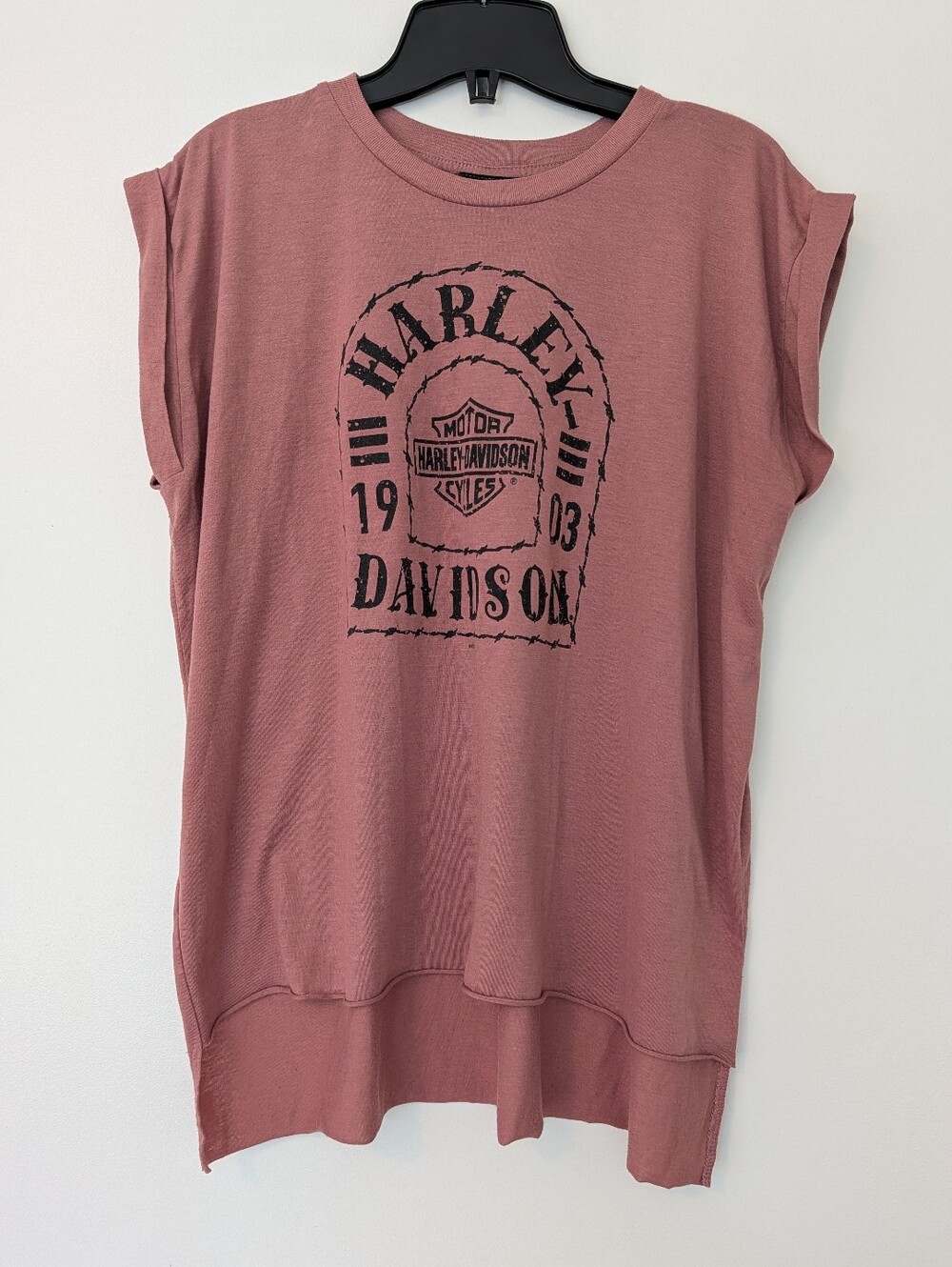 Harley-Davidson Women's Muscle Tee in Dusty Rose with Black Logo